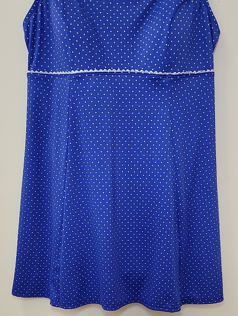 L.L. Bean One Piece Swimsuit Dress Long Polka Dot Blue White Size 14 - Picture 5 of 15